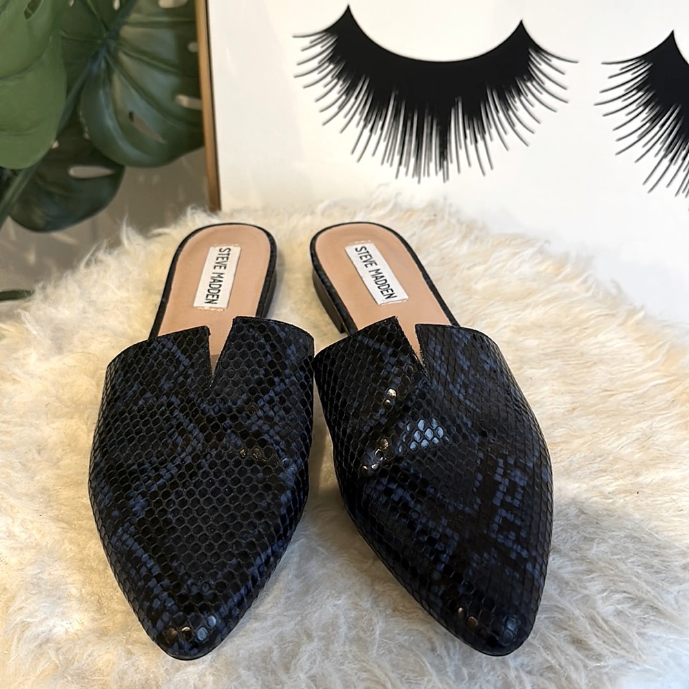 Steve Madden Blue Snakeskin Mules